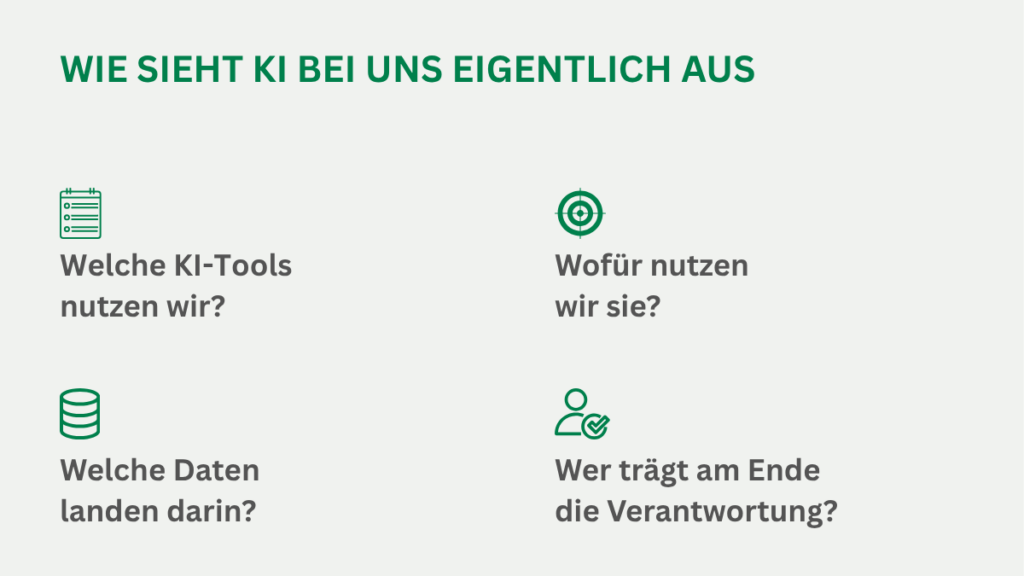 Vier Fragen zum KI-Einsatz im Unternehmen: Tools, Einsatzzweck, Daten und Verantwortung